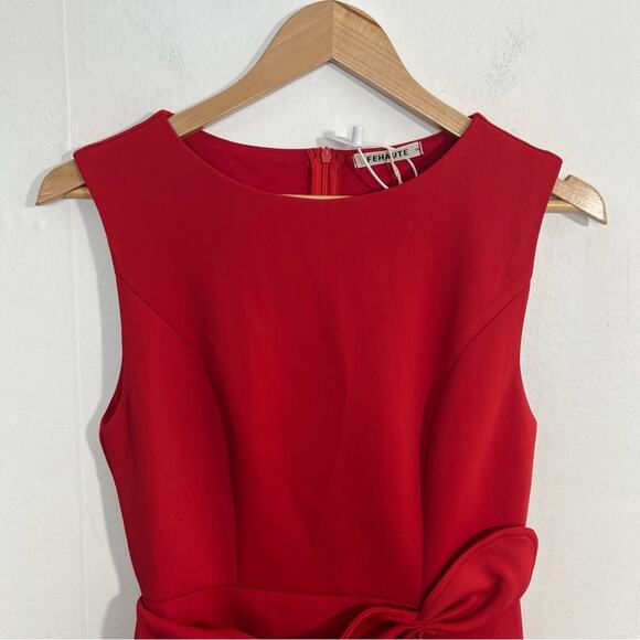 Fehaute Red Elegant Midi A-line Waist Twist Day To Night Dress Size Small NWT - Picture 6 of 14